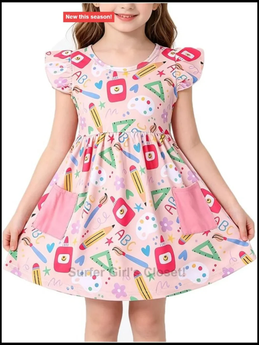 Milk Silk Pencil School Bus Print Flutter Sleeve Twirl Dress Kids